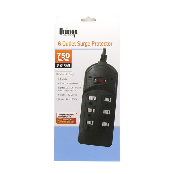 Main product image for 6 Outlet Strip 4 ft. Cord with 750 Joules Surge Protection and EMI/RFI Filter-Black125-437